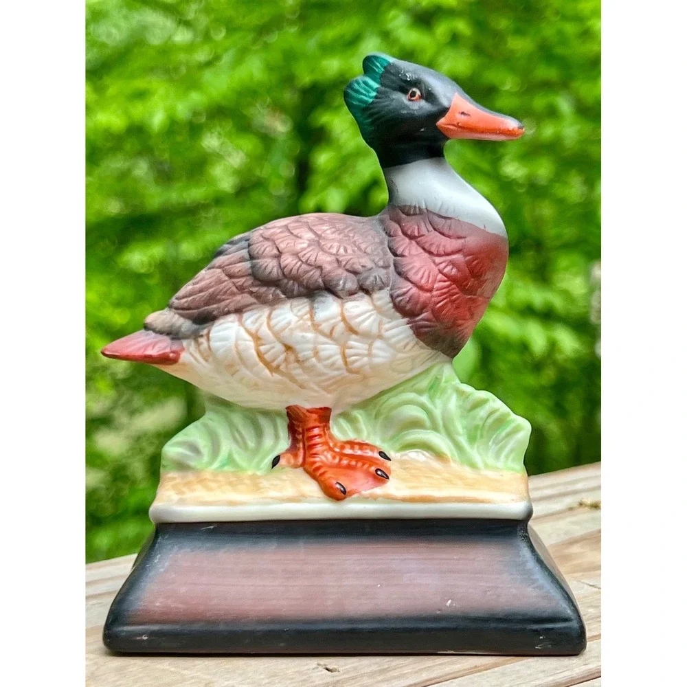 Bird Figurine Red Breasted Merganser Hand Painted Ceramic Vintage Animal Decor